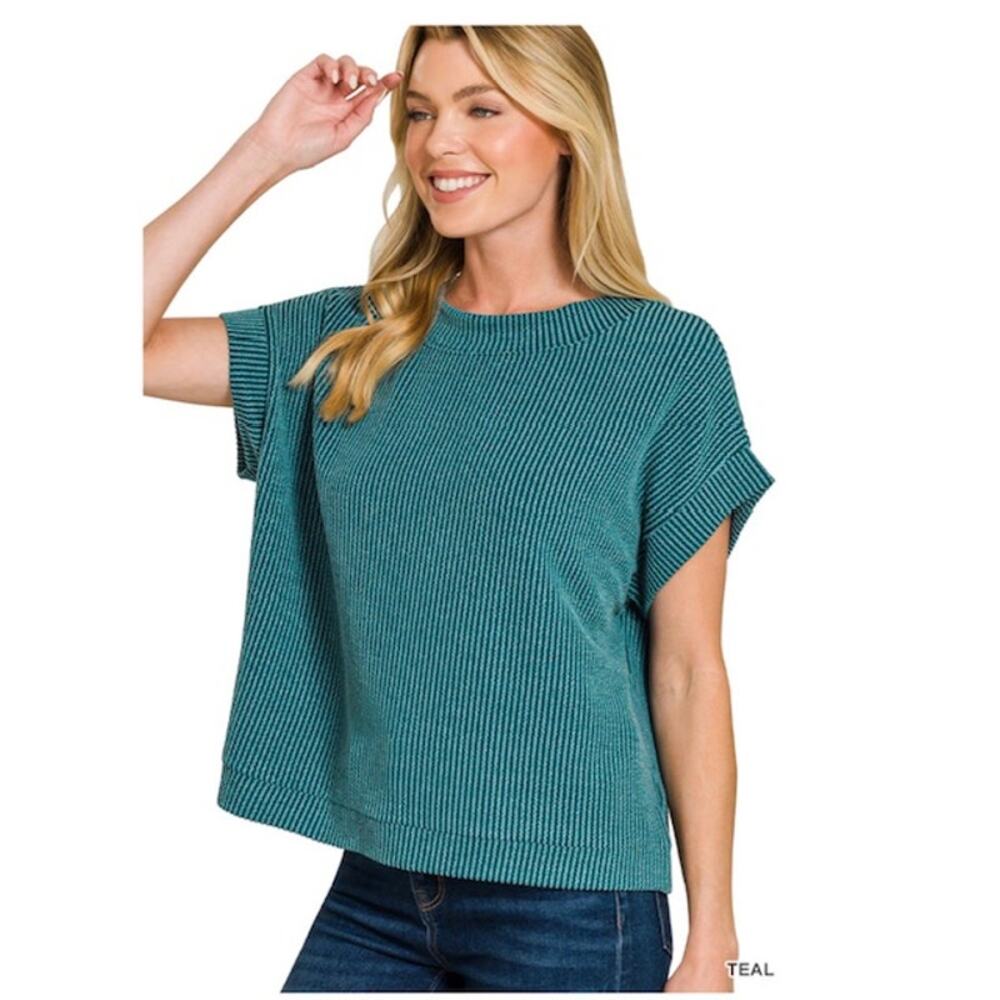 Zenana - Raised Rib Cap Sleeve Top - Small